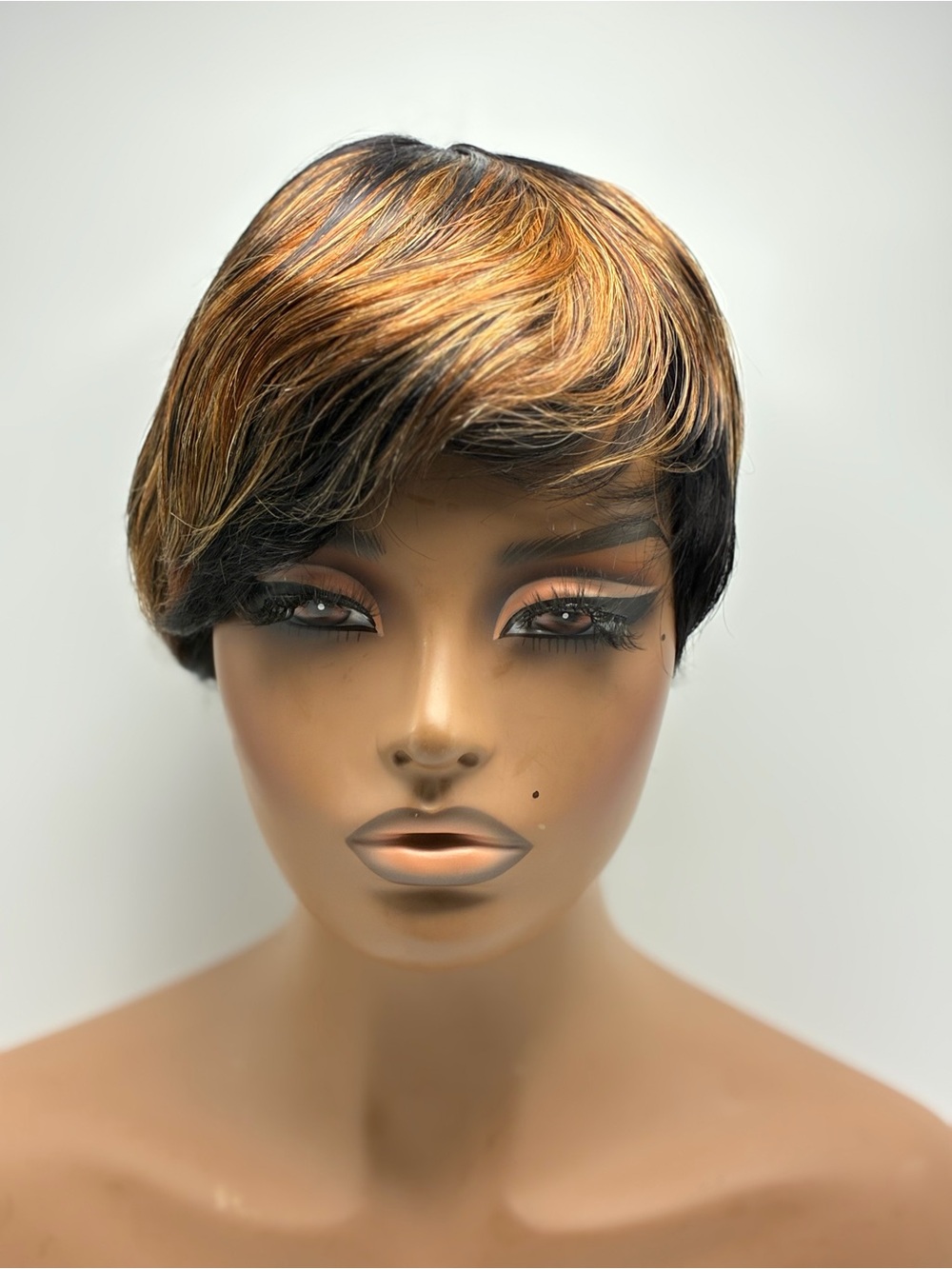 Short Pixie Hairpiece in Black with Honey Blonde Highlights - Women Accessories.